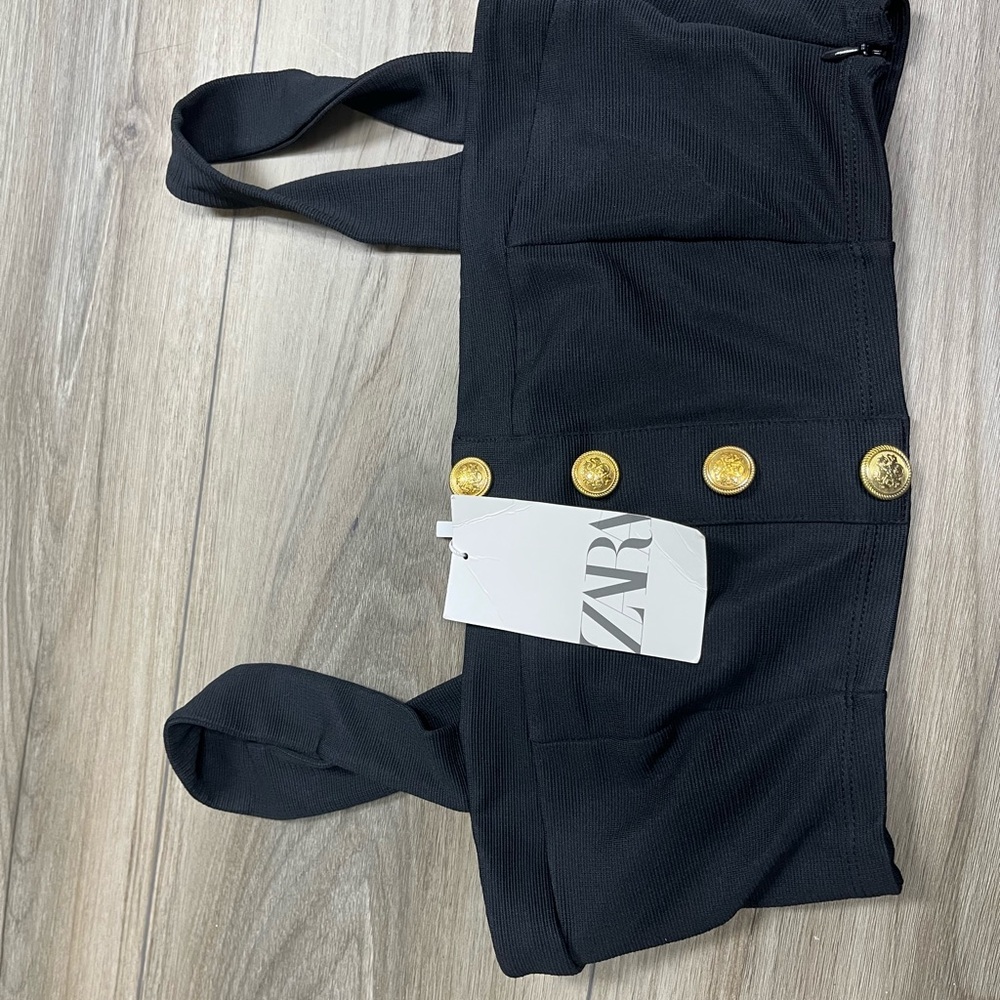 Zara Black Crop Top with Gold Buttons